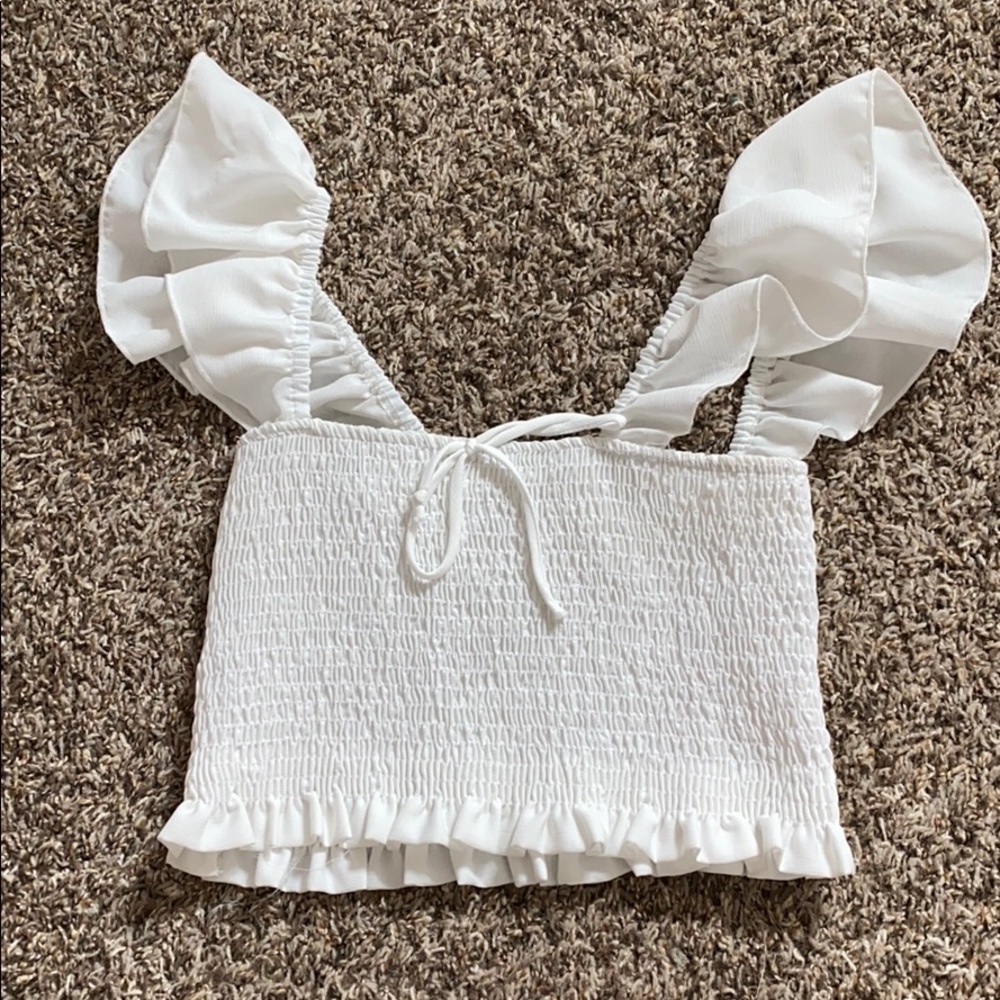 White ruffle top